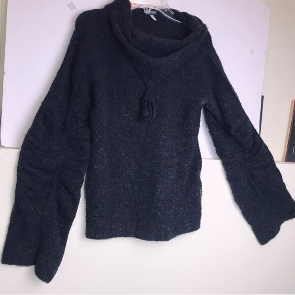 Armani Jeans Vintage Sweater Ruched Bell Sleeves Tassle Crop Stretch Cozy Hood 8 - Picture 3 of 16